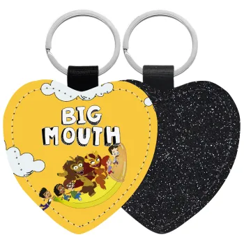 Big mouth, Μπρελόκ PU δερμάτινο glitter καρδιά ΜΑΥΡΟ