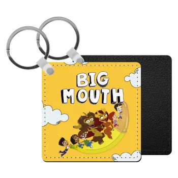 Big mouth, Μπρελόκ Δερματίνη, τετράγωνο ΜΑΥΡΟ (5x5cm)