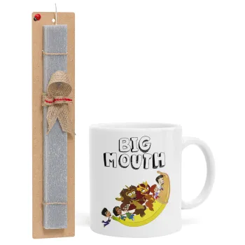 Big mouth, Πασχαλινή Λαμπάδα με Κούπα κεραμική (330ml) & κερί αρωματικό πλακέ (30cm) (ΓΚΡΙ)