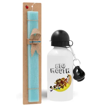 Big mouth, Easter Set, metallic aluminum water bottle (500ml) & scented flat candle (30cm) (TURQUOISE)