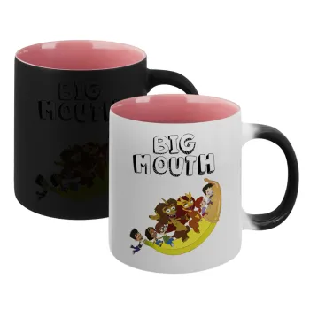 Big mouth, Κούπα Μαγική εσωτερικό ΡΟΖ, κεραμική 330ml που αλλάζει χρώμα με το ζεστό ρόφημα