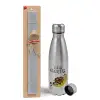 Easter Set, metallic Inox water bottle (750ml) & aromatic flat Easter candle (30cm) (GRAY)