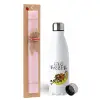 Easter Set, metallic stainless steel water bottle (750ml) & scented flat Easter candle (30cm) (PINK)