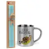 Easter Set, metallic thermal cup (300ml) & aromatic flat Easter candle (30cm) (TURQUOISE)