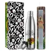 Easter Set, metallic stainless thermos flask (500ml) & scented flat Easter candle (30cm) (GRAY)