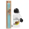 Easter Set, metallic aluminum water bottle (500ml) & scented flat candle (30cm) (TURQUOISE)