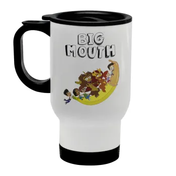 Big mouth, Κούπα ταξιδιού ανοξείδωτη με καπάκι, διπλού τοιχώματος (θερμό) λευκή 450ml