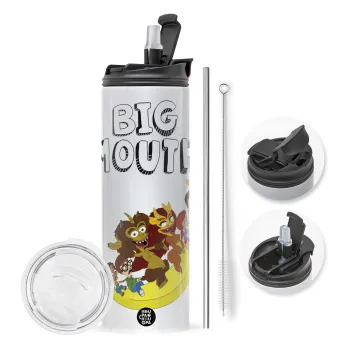 Big mouth, Travel Tumbler θερμό με διπλό καπάκι, μεταλλικό καλαμάκι και βούρτσα καθαρισμού (Ανωξείδωτο 304 Food grade, BPA free, 600ml)