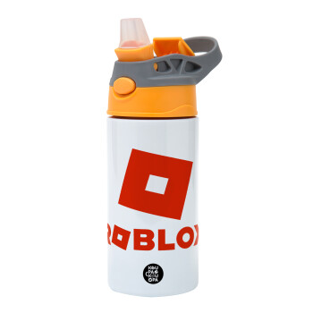 Roblox red, Παιδικό παγούρι θερμό, ανοξείδωτο, με καλαμάκι ασφαλείας, Πορτοκαλί/Γκρι (360ml) BPA-FREE