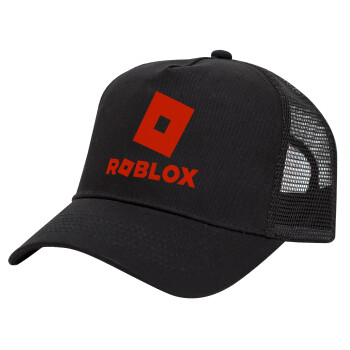 Roblox red, Trucker Hat with Mesh, Black, (COTTON, KIDS, UNISEX, ONE SIZE)