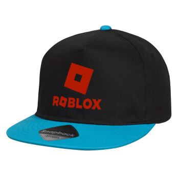 Roblox red, Καπέλο παιδικό Flat Snapback, Μαύρο/Μπλε (100% ΒΑΜΒΑΚΕΡΟ, ΠΑΙΔΙΚΟ, UNISEX, ONE SIZE)