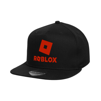Roblox red, Καπέλο παιδικό Flat Snapback, Μαύρο (100% ΒΑΜΒΑΚΕΡΟ, ΠΑΙΔΙΚΟ, UNISEX, ONE SIZE)