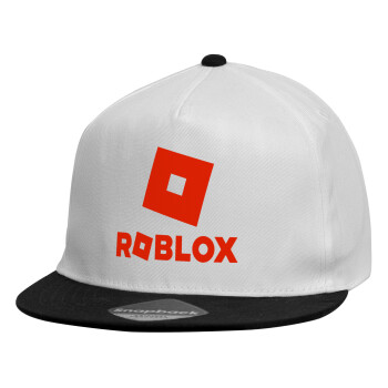 Roblox red, Child's Flat Snapback Hat, White (100% COTTON, CHILDREN'S, UNISEX, ONE SIZE)