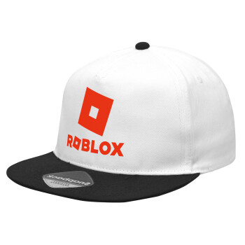 Roblox red, Καπέλο Ενηλίκων Flat Snapback Λευκό/Μαύρο, (POLYESTER, ΕΝΗΛΙΚΩΝ, UNISEX, ONE SIZE)
