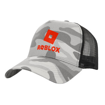 Roblox red, Adult Structured Trucker Hat, with Mesh, (Camouflage) Army Camo (100% COTTON, ADULT, UNISEX, ONE SIZE)