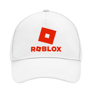 Roblox red, Adult Baseball Cap, Drill, White (100% COTTON, ADULT, UNISEX, ONE SIZE)