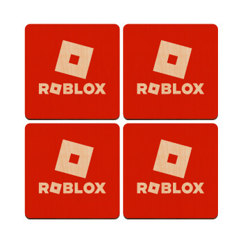 Roblox red, ΣΕΤ x4 Σουβέρ ξύλινα τετράγωνα plywood (9cm)