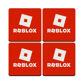 Roblox red, ΣΕΤ 4 Σουβέρ ξύλινα τετράγωνα (9cm)