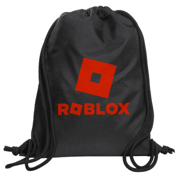 Roblox red, Τσάντα πλάτης πουγκί GYMBAG Μαύρη, με τσέπη (40x48cm) & χονδρά κορδόνια