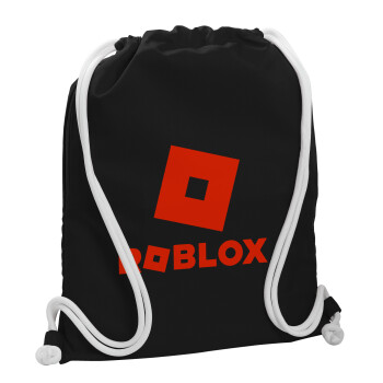 Roblox red, Τσάντα πλάτης πουγκί GYMBAG Μαύρη, με τσέπη (40x48cm) & χονδρά λευκά κορδόνια