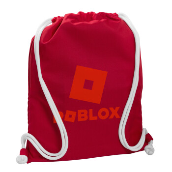 Roblox red, Τσάντα πλάτης πουγκί GYMBAG Κόκκινη, με τσέπη (40x48cm) & χονδρά κορδόνια