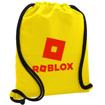 Roblox red, Τσάντα πλάτης πουγκί GYMBAG Κίτρινη, με τσέπη (40x48cm) & χονδρά κορδόνια
