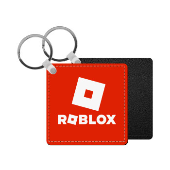 Roblox red, Μπρελόκ Δερματίνη, τετράγωνο ΜΑΥΡΟ (5x5cm)
