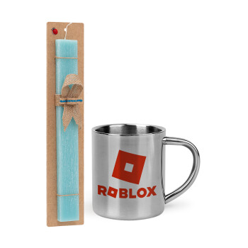 Roblox red, Easter Set, metallic thermal cup (300ml) & aromatic flat Easter candle (30cm) (TURQUOISE)
