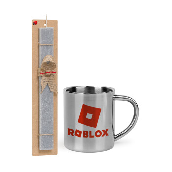 Roblox red, Πασχαλινό Σετ, μεταλλική κούπα θερμό (300ml) & πασχαλινή λαμπάδα αρωματική πλακέ (30cm) (ΓΚΡΙ)