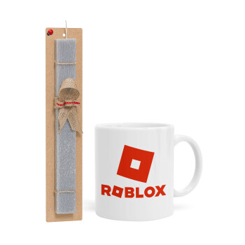 Roblox red, Πασχαλινό Σετ, Κούπα κεραμική (330ml) & πασχαλινή λαμπάδα αρωματική πλακέ (30cm) (ΓΚΡΙ)
