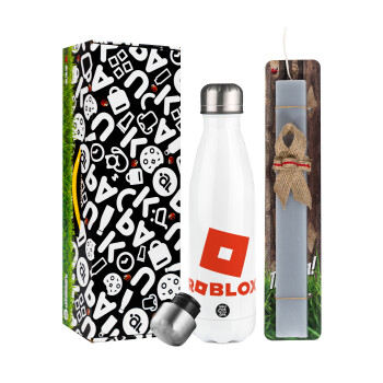 Roblox red, Easter candle, metallic white thermos bottle (500ml) & aromatic flat candle (30cm) (GRAY)