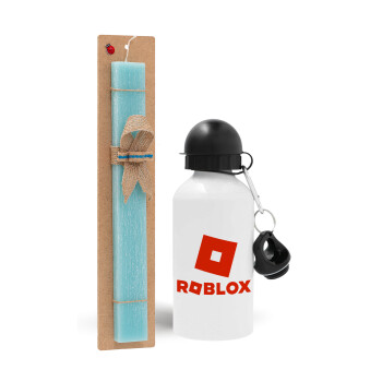 Roblox red, Easter Set, metallic aluminum water bottle (500ml) & scented flat candle (30cm) (TURQUOISE)