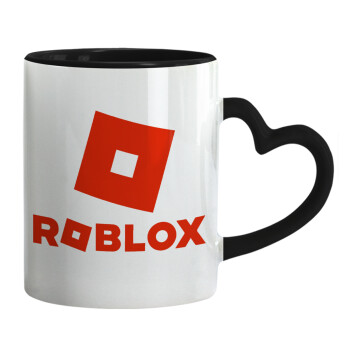 Roblox red, Mug heart black handle, ceramic, 330ml