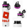 Metallic water bottle with safety lid, 850ml aluminum