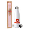 Easter Set, metallic stainless steel water bottle (750ml) & scented flat Easter candle (30cm) (PINK)