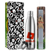 Easter Set, metallic stainless thermos flask (500ml) & scented flat Easter candle (30cm) (GRAY)