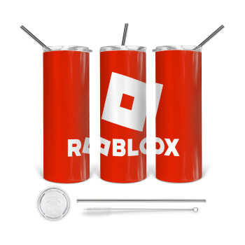 Roblox red, Tumbler stainless steel 600ml, with metal straw & cleaning brush