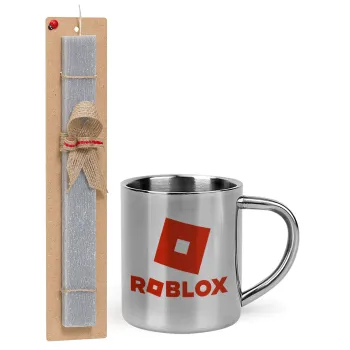 Roblox red, Easter Set, metallic thermal cup (300ml) & Easter aromatic flat candle (30cm) (GRAY)