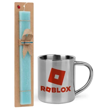 Roblox red, Easter Set, metallic thermal cup (300ml) & aromatic flat Easter candle (30cm) (TURQUOISE)