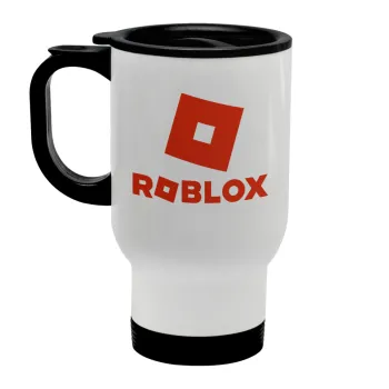 Roblox red, Stainless steel travel mug with lid, double wall white 450ml