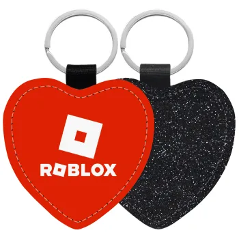 Roblox red, Μπρελόκ PU δερμάτινο glitter καρδιά ΜΑΥΡΟ
