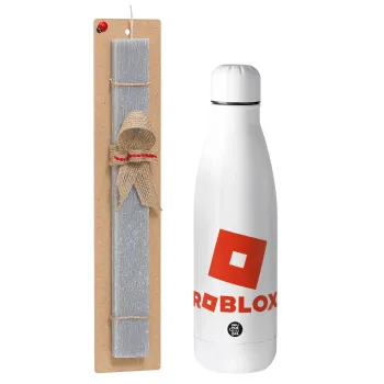 Roblox red, Easter Set, metallic stainless thermos bottle (500ml) & scented flat Easter candle (30cm) (GRAY)