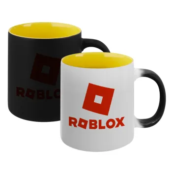 Roblox red, Κούπα Μαγική εσωτερικό κίτρινη, κεραμική 330ml που αλλάζει χρώμα με το ζεστό ρόφημα