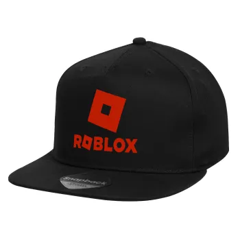 Roblox red, Καπέλο παιδικό Flat Snapback, Μαύρο (100% ΒΑΜΒΑΚΕΡΟ, ΠΑΙΔΙΚΟ, UNISEX, ONE SIZE)
