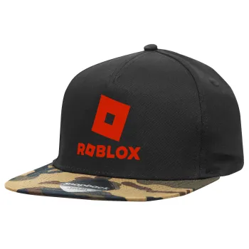 Roblox red, Adult Flat Snapback Hat Black/Camouflage, (100% COTTON TWILL, ADULT, UNISEX, ONE SIZE)
