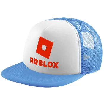 Roblox red, Child's Soft Trucker Hat with Blue/White Mesh (POLYESTER, CHILD, ONE SIZE)