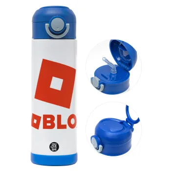 Roblox red, Παιδικό παγούρι θερμό, ανοξείδωτο, με καλαμάκι ασφαλείας, ΜΠΛΕ (500ml)
