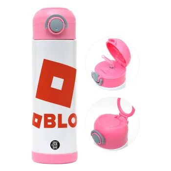 Roblox red, Παιδικό παγούρι θερμό, ανοξείδωτο, με καλαμάκι ασφαλείας, ΡΟΖ (500ml)