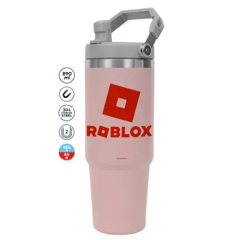 Roblox red, ΡΟΖ χρώματος Θερμός Ανοξείδωτο 890ml (30oz) με χερούλι