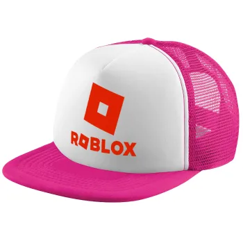 Roblox red, Child's Soft Trucker Hat with Pink/White Mesh (POLYESTER, CHILD, ONE SIZE)